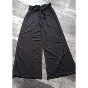 P.O.S.H. Women's L Black Wide Leg, Palazzo Pants With Ruffled Elastic Waist